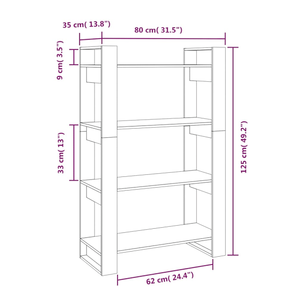 Bokhylla/Rumsavdelare svart 80x35x125 cm massiv furu