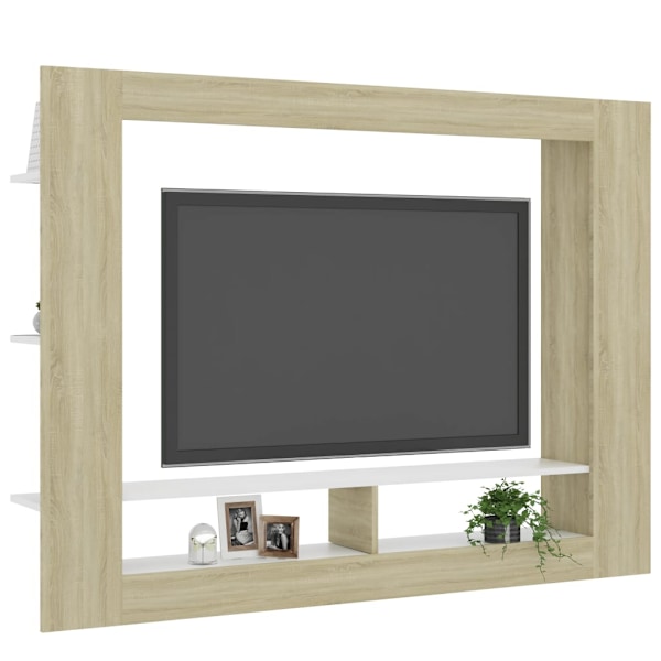 Tv-bänk vit och sonoma-ek 152x22x113 cm konstruerat trä