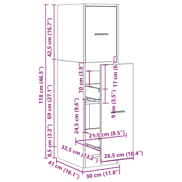 Apoteksskåp vit 30x41x118 cm konstruerat trä