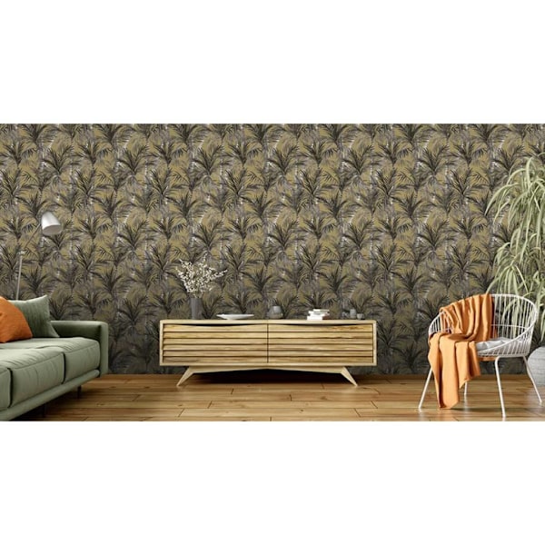 DUTCH WALLCOVERINGS Tapet Palm Trees guld och svart