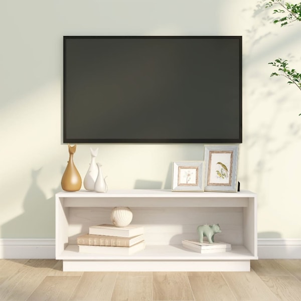 Tv-bänk vit 90x35x35 cm massiv furu