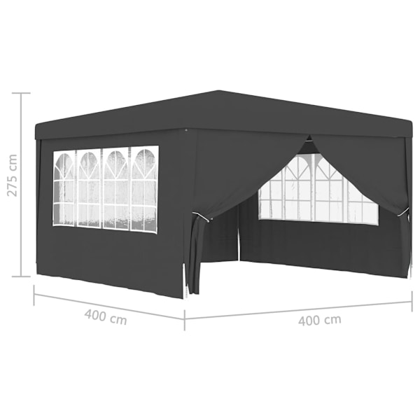 Professionellt partytält med väggar 4x4 m antracit 90 g/m²