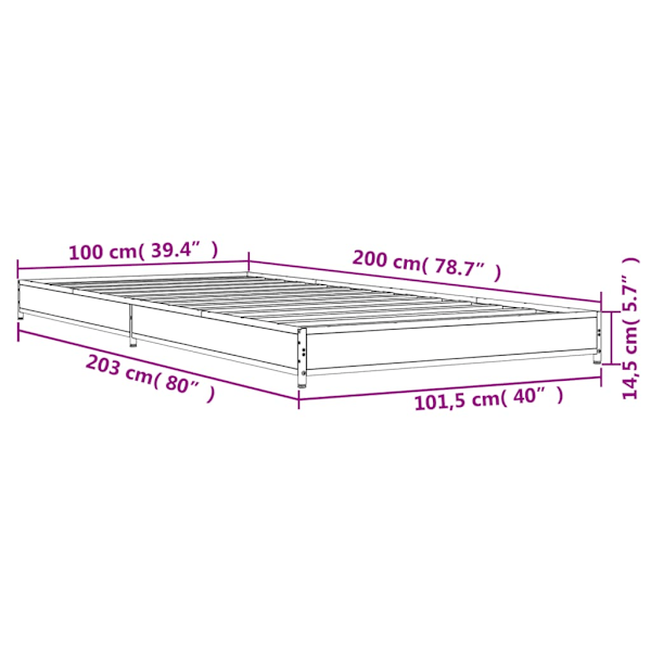 Sängram brun ek 100x200 cm konstruerat trä och metall