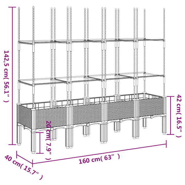 Odlingslåda med spaljé svart 160x40x142,5 cm PP