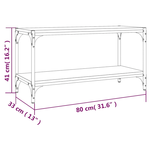 Tv-bänk rökfärgad ek 80x33x41 cm konstruerat trä och stål