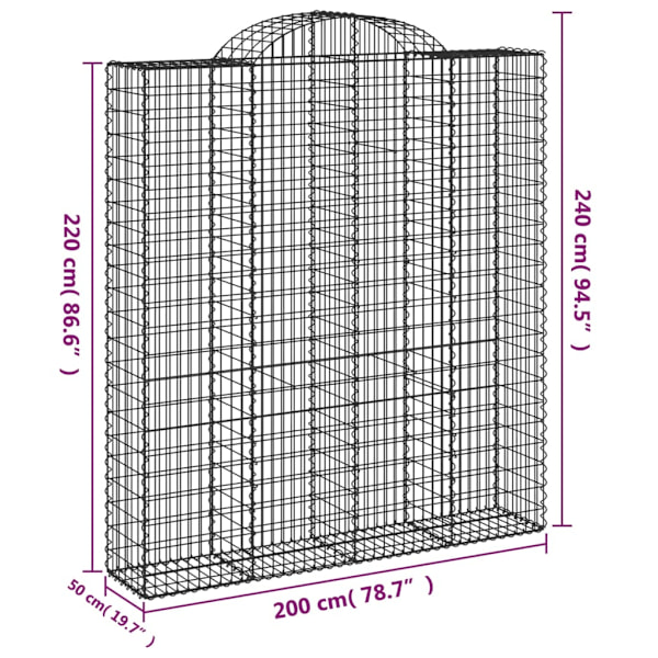 Gabion bågformad 200x50x220/240 cm galvaniserat järn