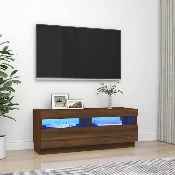 Tv-bänk med LED-belysning brun ek 100x35x40 cm