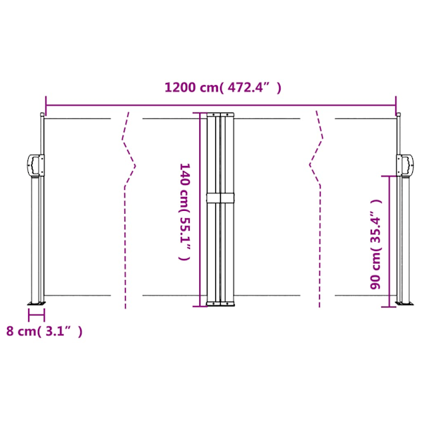 Infällbar sidomarkis gräddvit 140x1200 cm