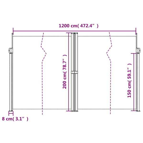 Infällbar sidomarkis taupe 200x1200 cm