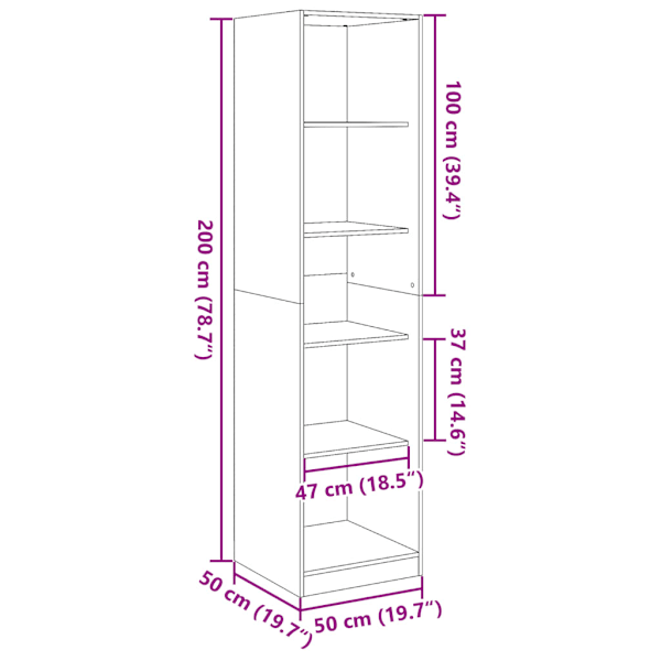 Garderob sonoma-ek 50x50x200 cm konstruerat trä