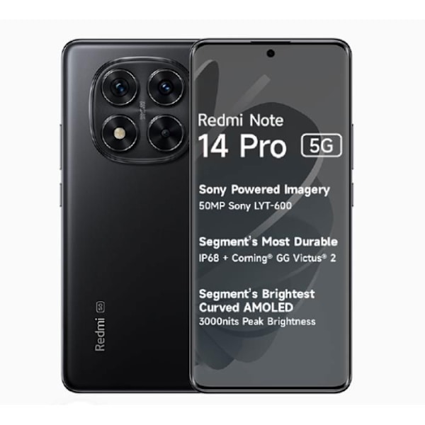 Redmi Note 14 Pro älypuhelin 5G 12Gt RAM 512Gt ROM - Musta