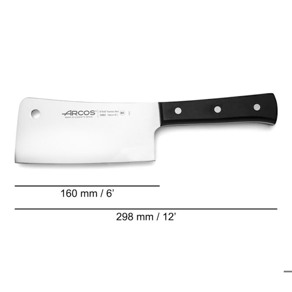 Cleaver ruostumattomasta teräksestä valmistettu terä 16 cm 4 mm paksu musta kahva Universal-