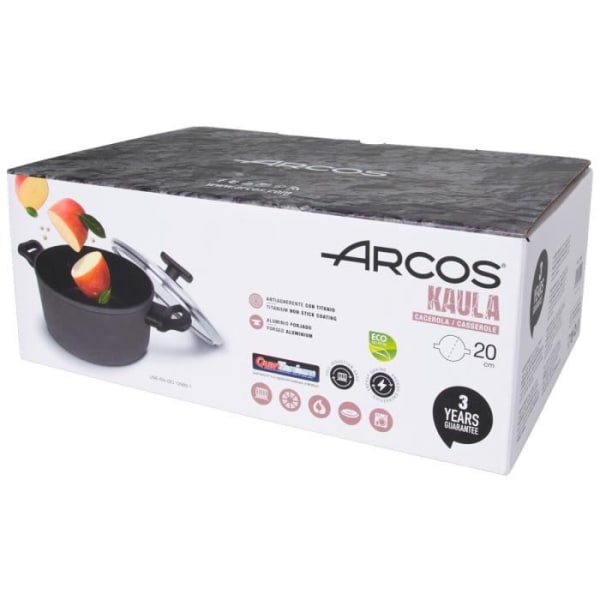 ARCOS Kaula - Smedet non-stick gryde i aluminium med glaslåg (20 mm)