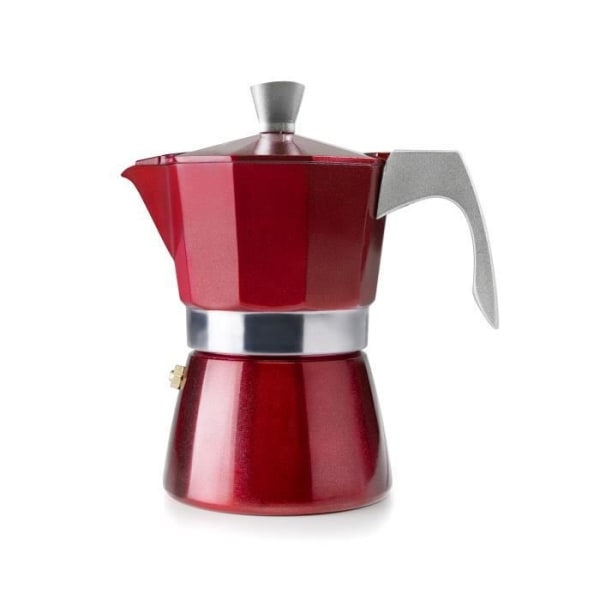 Ibili - Evva Red Espressobryggare, 2 koppar, 100ml, Gjuten aluminium, Induktionskompatibel