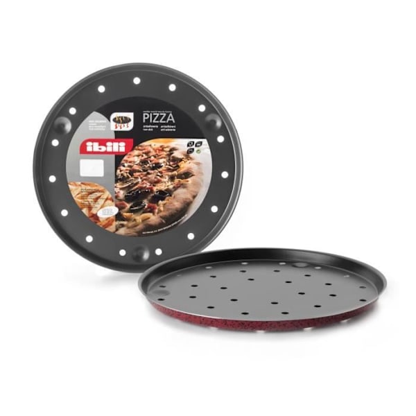PIZZAFORM 24 cm ALUMINIUN NON-STICK RØD SPLETT MED SORT PERFORERET FORM TÆKER OPVASKEMASKIN