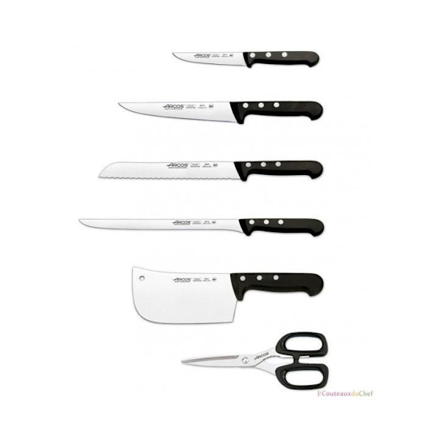 Knivblock - Arcos - UNIVERSAL - 6 delar - Blad av NITRUM rostfritt stål - Handtag POM svart Svart