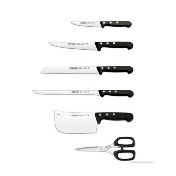 Kniveblok - Arcos - UNIVERSAL - 6 dele - Klinger i rustfrit stål NITRUM - Greb POM sort Svart