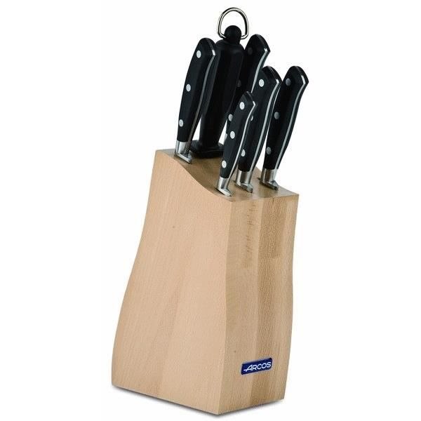 Blok med 5 Riviera Arcos smedede knive + 1 riffel