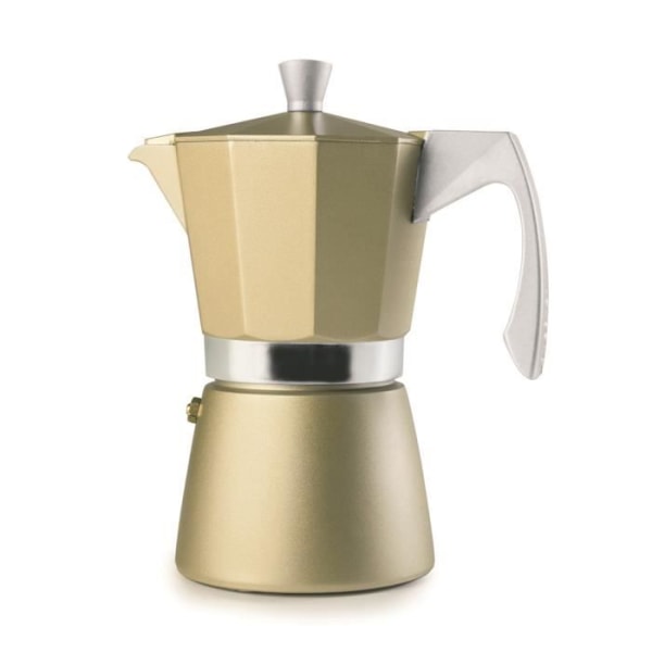 Ibili - Evva Golden Espressobryggare, 6 koppar, 300 ml, Gjuten aluminium, Induktionskompatibel