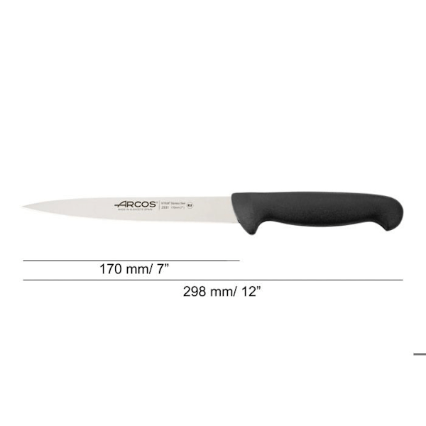 Sålkniv - Arcos - Prof 293125 - Nitrum rustfrit stål - Klinge 17 cm - Ergonomisk sort