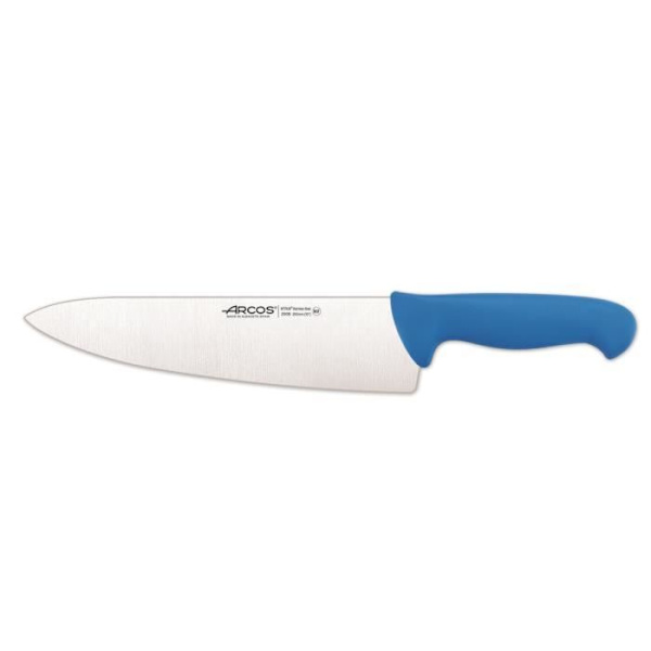 Arcos Couleur -kokinveitsi - Prof 290823 ruostumatonta Nitrum-terästä ja ergonomista sinistä polypropeenimangoa 25 cm:n terällä,
