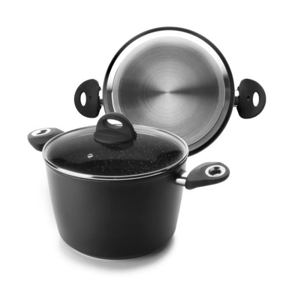IBILI - Naturkande med glaslåg, 24 cm, non-stick i stenstil, kompatibel med induktion