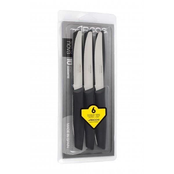 Knivæske - ARCOS - 6 knive - Mikro-tandede klinger 11cm - Rustfrit stål - Sorte PP-håndtag