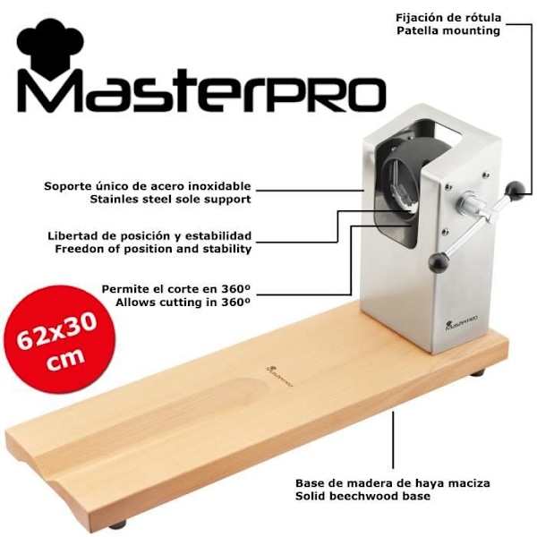 Bergner Q3454 Jamonero 62x30 cm Masterpro Collection, Træ/rustfrit stål, Krom