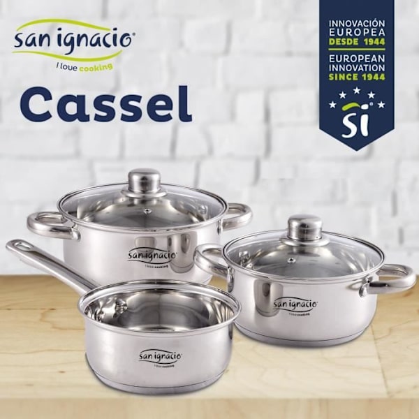 San Ignacio Cassel Induktionskokkärl set 5 st rostfritt stål: hink Ø16x7,5 kastruller Ø18x8,5 och Ø20x9,5 cms