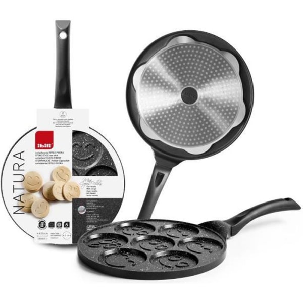 IBILI - Crepe maker til 7 Natura mini crepes, 26 cm, støbt aluminium, non-stick i stenstil, induktionskompatibel