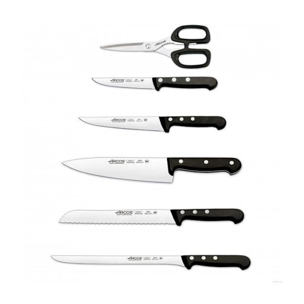 Kniveblok - Arcos - UNIVERSAL - Bøgetræ - 6 dele - Klinger i rustfrit stål NITRUM Svart
