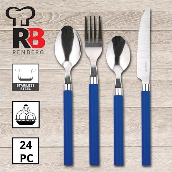 San Ignacio Hita induktionsgrydesæt 8 stk + blåt bestiksæt 24 stk rustfrit stål