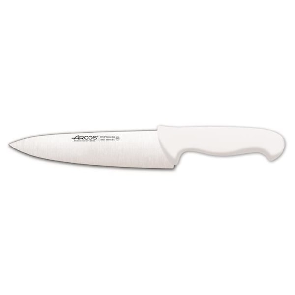 Arcos Couleur -kokinveitsi - Prof 292124 ruostumatonta Nitrum-terästä ja ergonomista valkoista polypropeenimangoa 20 cm:n terällä,