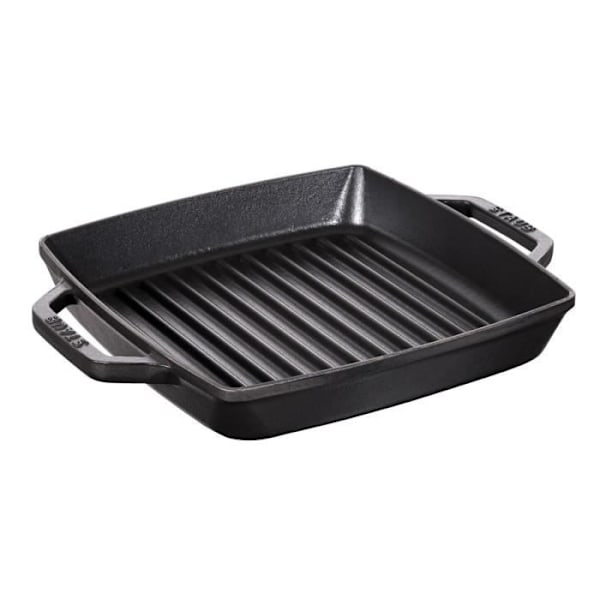 Grill - STAUB - Firkantet dobbelthåndtag - Emaljeret støbejern - 23 cm - Mat Sort