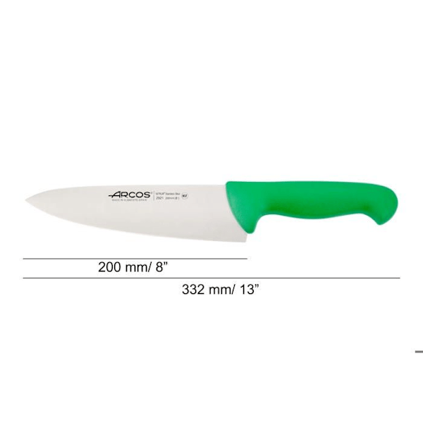 Kockkniv Arcos Color - Prof 292121 i Nitrum rostfritt stål och mangogrön polypropen ergonomisk med 20 cm blad,