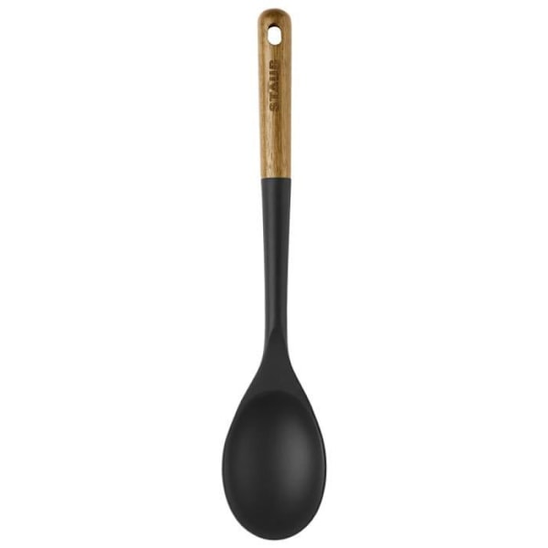 STAUB redskaber - serveringsske, 31 cm, sort silikone, akacietræ