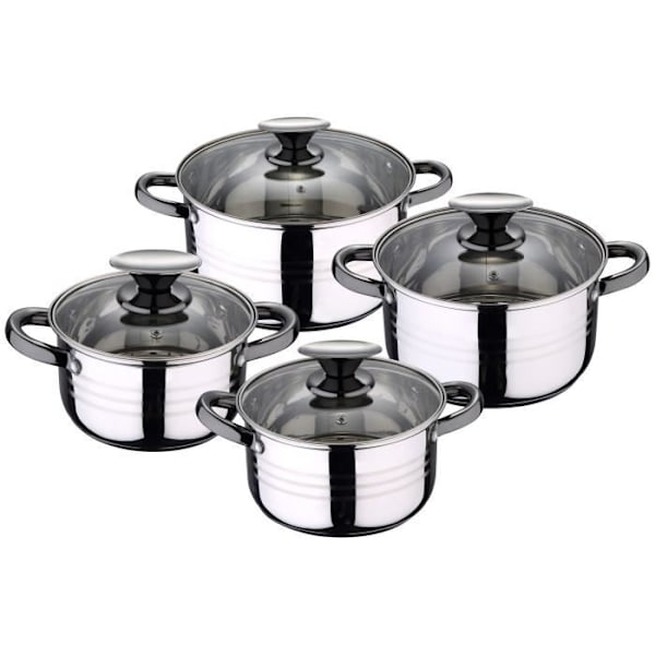 San Ignacio Keittoastiasetti 8 Piezas-Acero Stainless-Tapas de vidrio-apta Inducción-Colección Hita, Ø16 Ø18 Ø20 ja Ø24 cm