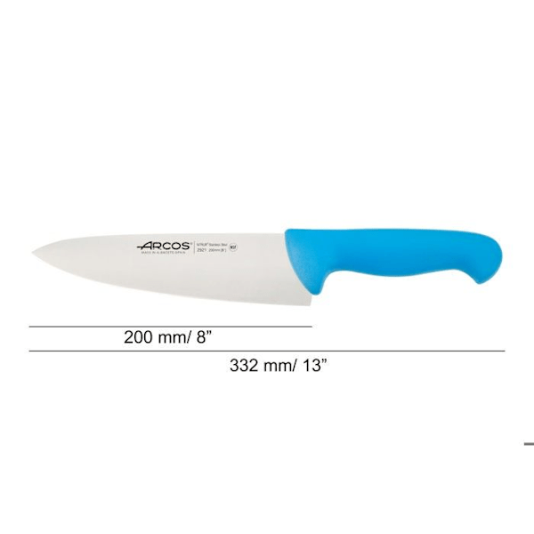 Kockkniv Arcos Color - Prof 292123 i Nitrum rostfritt stål och blå polypropen mango ergonomisk med 20 cm blad,