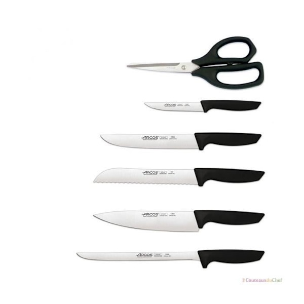 Knivblok - Arcos - NIZA - 5 knive + sakse - Blade i rustfrit stål - Bæredygtigt gummitræ Svart