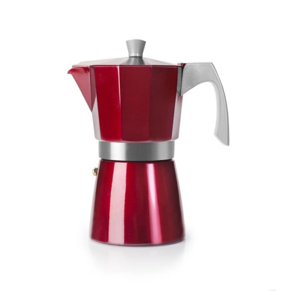 Ibili - Evva Red Espressobryggare, 3 koppar, 150ml, Gjuten aluminium, Induktionskompatibel