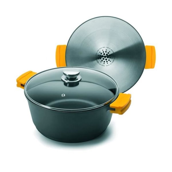 IBILI Evolution kastrull i gjuten aluminium, glaslock och silikonhandtag, 24 cm, Non-stick, Induktionskompatibel