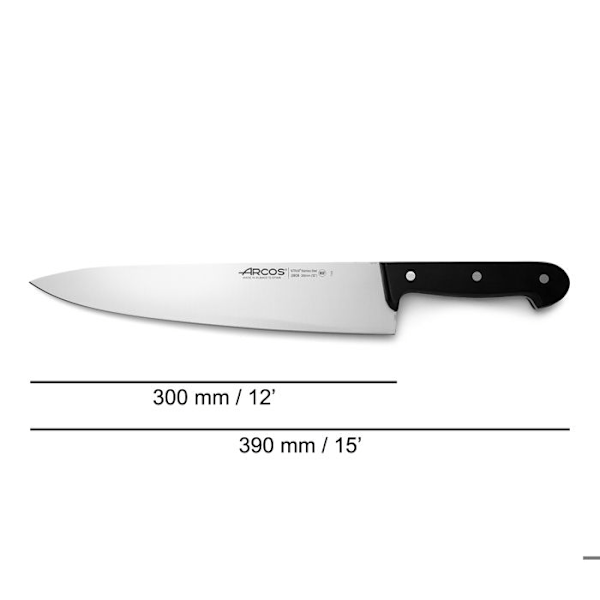 Arcos Universal 280804 kockkniv i nitrumstål, med Polyoxymethylene Mango och 30 cm blad i fodral.