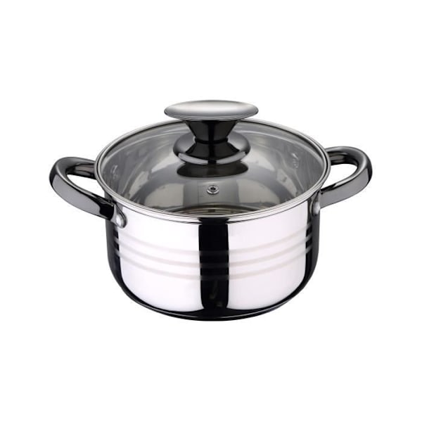 San Ignacio Køkkengrej Sæt 8 Piezas-Acero Rustfri-Tapas de vidrio-apta til Inducción-Colección Hita, Ø16 Ø18 Ø20 og Ø24 cm