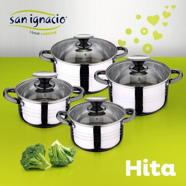 SAN IGNACIO Hita 8-delt rustfrit stål induktionsgrydesæt med 3-delt nylon køkkengrejsæt