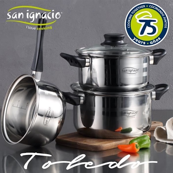 San Ignacio Toledo 8 stk 5 stk køkkengrej + 3 pander til alle varmekilder inklusive induktion gryder spand