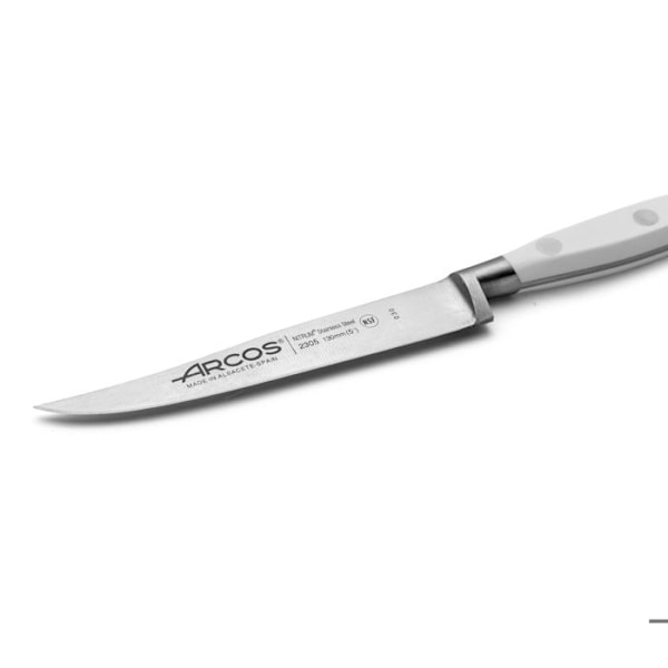 Arcos Riviera White 230524 kaulanauhaveitsi Nitrum Steelistä, polyoksimetyleenimangolla ja 13 cm:n terällä.