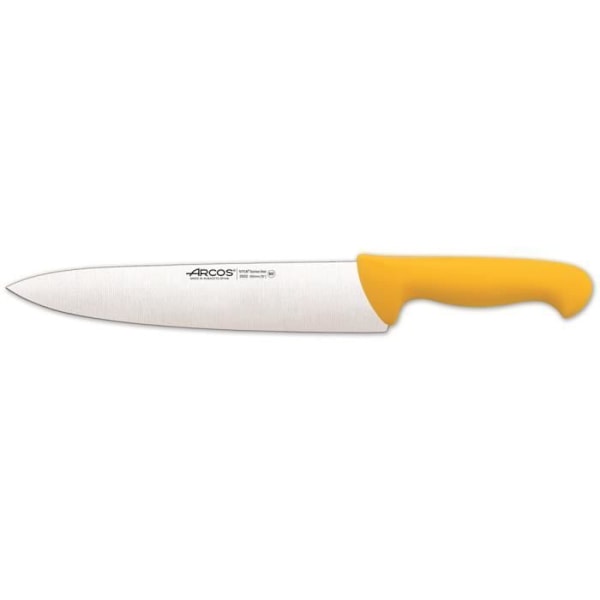 Arcos Couleur -kokinveitsi - Prof 292200 ruostumatonta Nitrum-terästä ja ergonomista keltaista polypropeenimangoa 25 cm:n terällä,