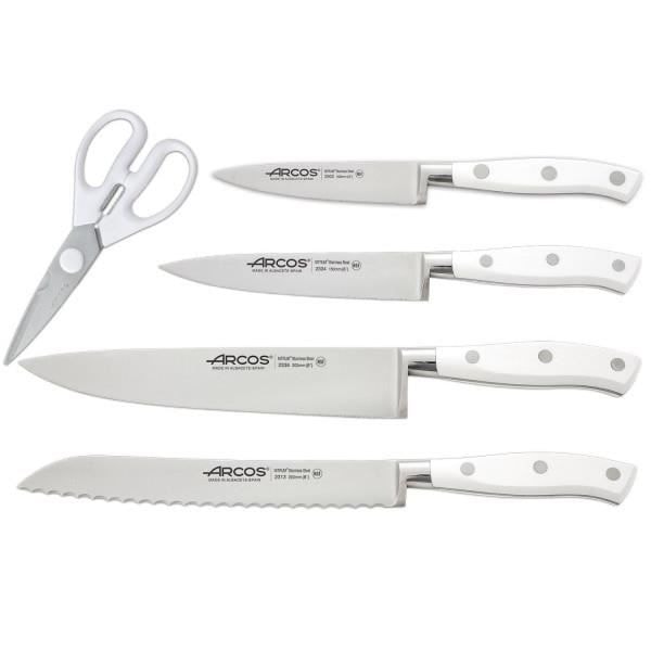 Blok med 4 knive + saks Arcos Riviera Hvid - Rustfrit stål Nitrum com 0,000000 Hvid