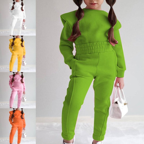 Tjejer med fickor 2 delar klädsel Enfärgade Sweatsuits Set I Grön 130cm