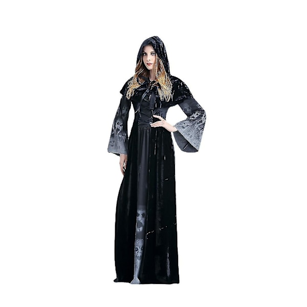 Vuxen kvinnlig vampyr lång kjol Skräckskelett Häxa Cosplay kostym M